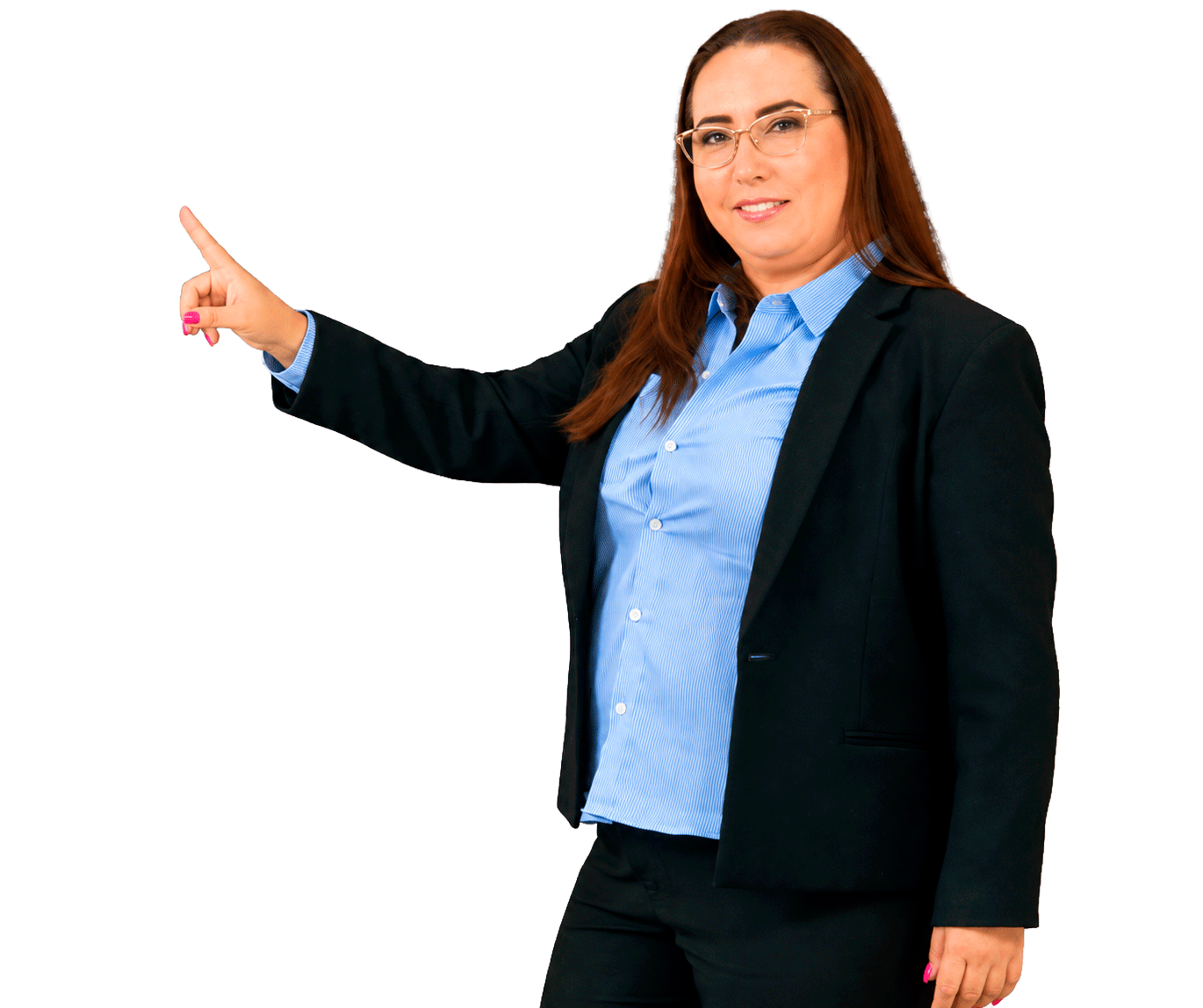 Ale Espinosa señalando hacia el mensaje principal